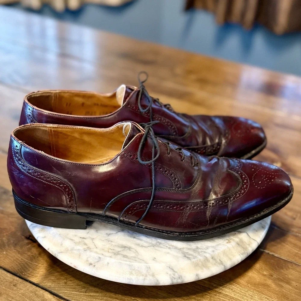 VTG Johnston & Murphy Optima Burgundy Wingtip Oxford Dress Shoes Men Sz 11